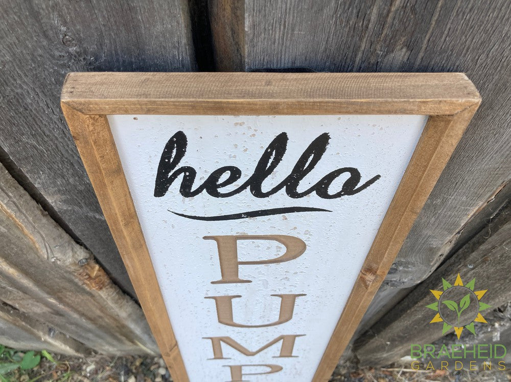 Carved Hello Pumpkin with Layered Pumpkin Vertical Wall Decor