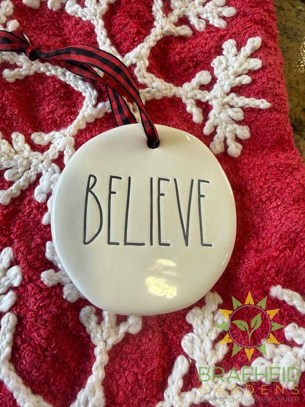 Rae Dunn Christmas Ornament - BELIEVE