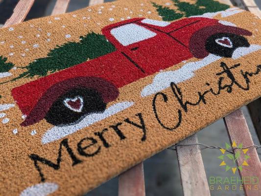 Merry Christmas with Truck Doormat