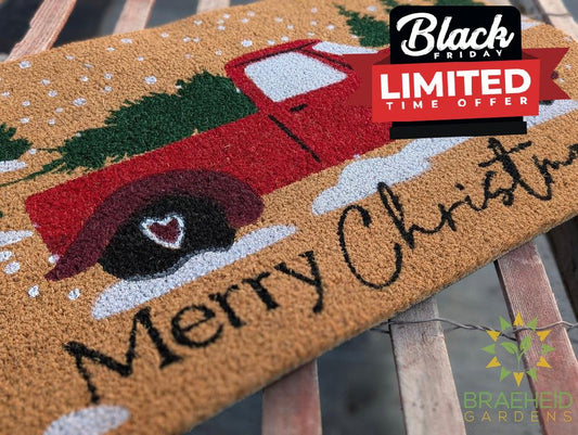 Merry Christmas with Truck Doormat
