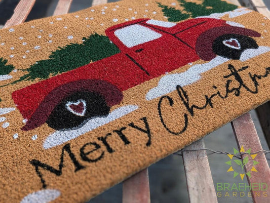 Merry Christmas with Truck Doormat