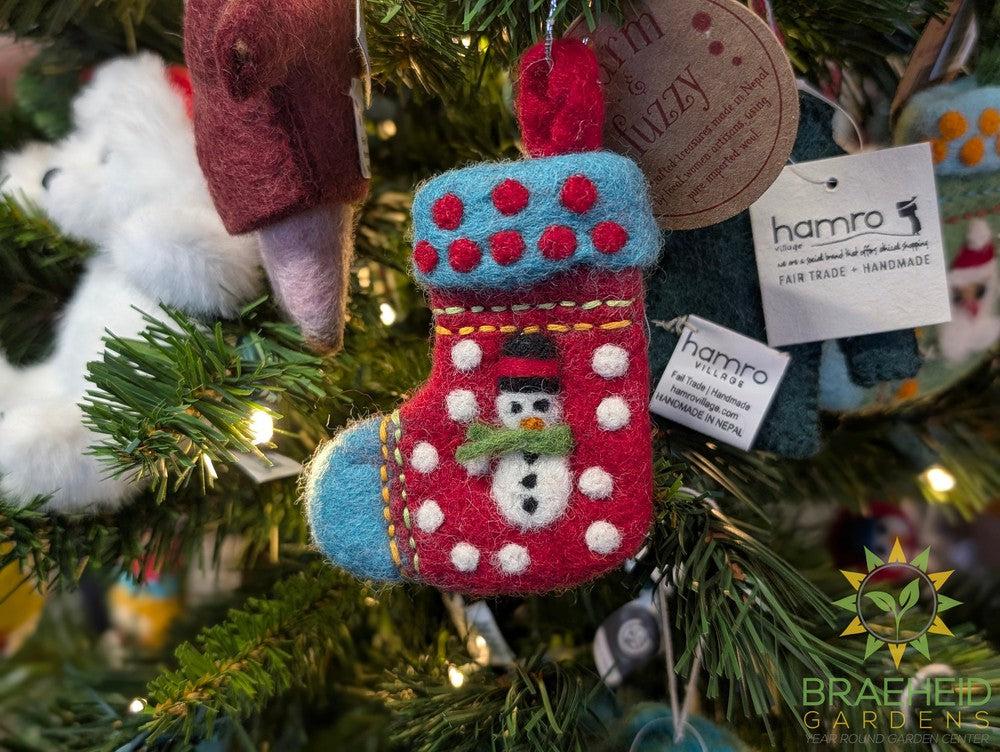 Embroidered Santa & Snowman Stocking Ornaments