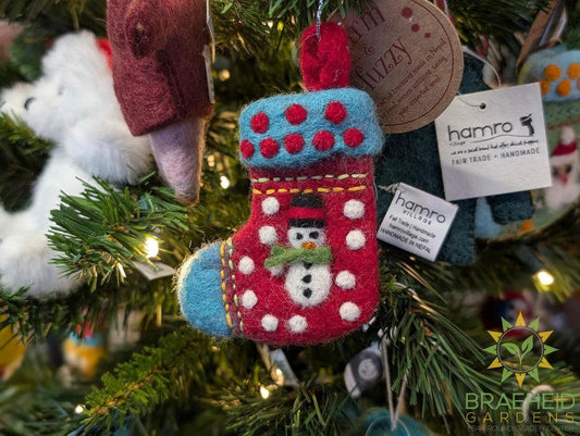 Embroidered Santa & Snowman Stocking Ornaments