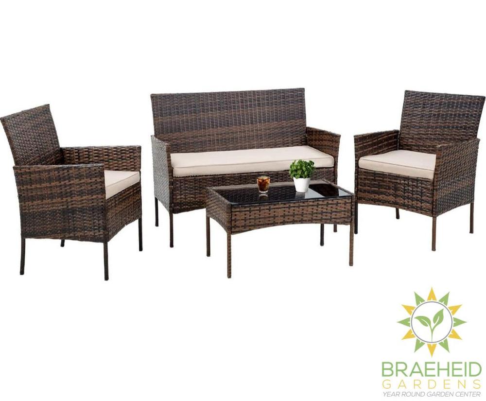 4 PC WICKER PATIO GREY SET