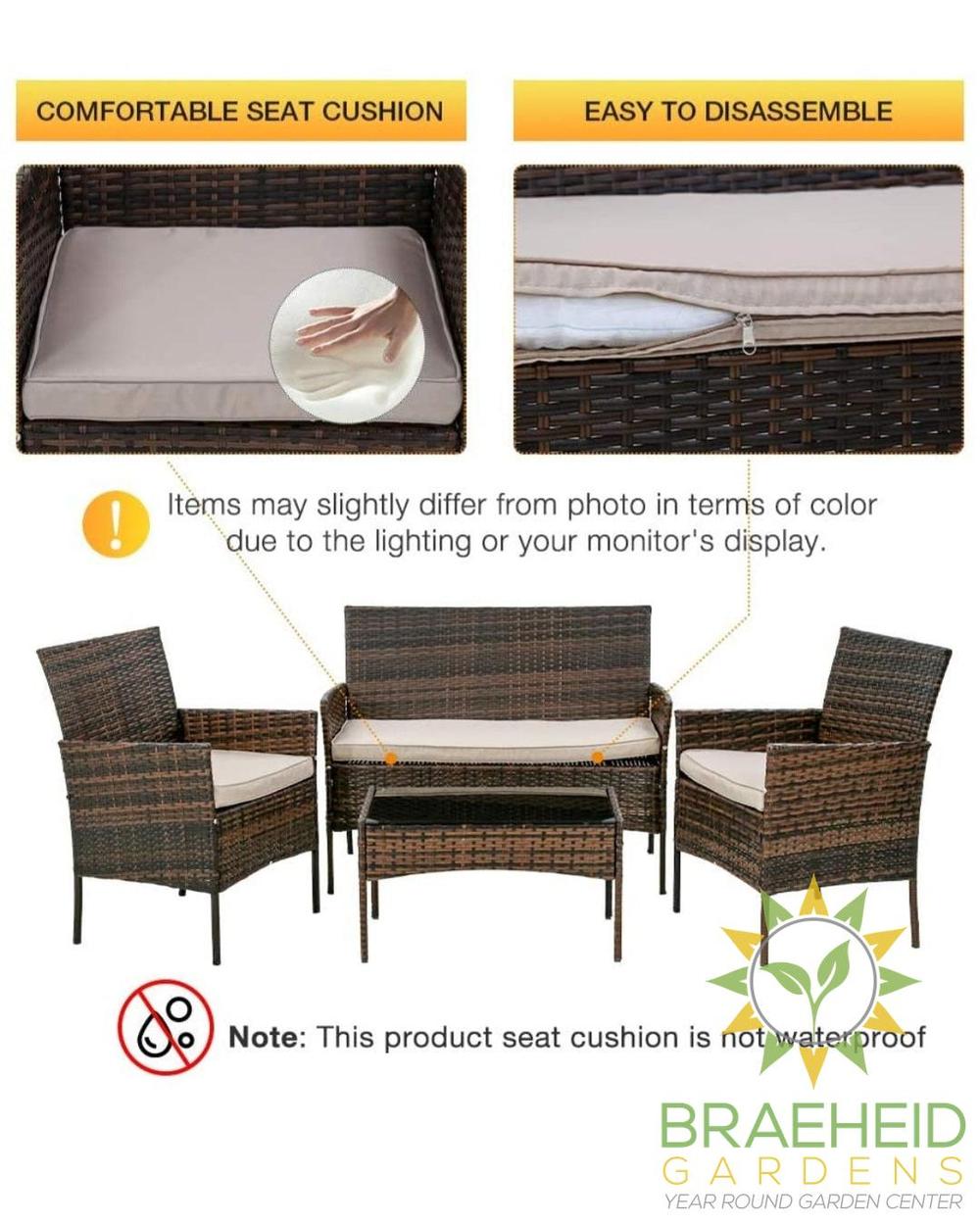 4 PC WICKER PATIO GREY SET