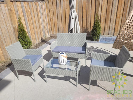 4 PC WICKER PATIO GREY SET