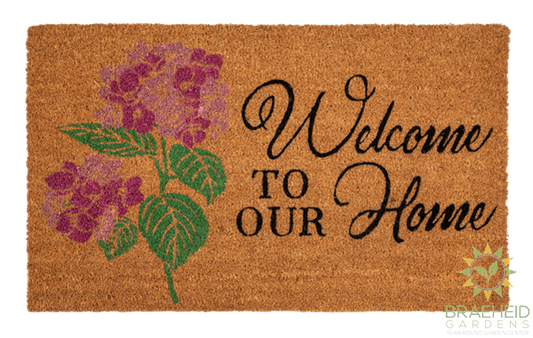 Pink Welcome to Our Home Hydrangea Doormat - NO SHIP -