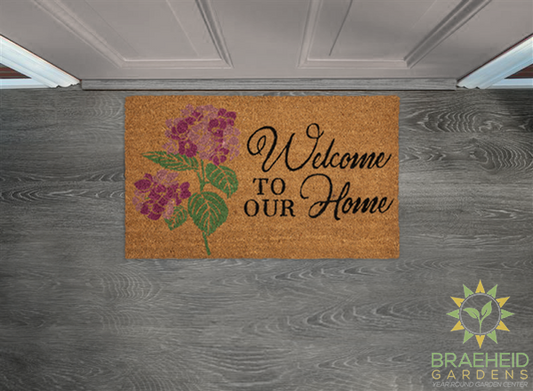 Pink Welcome to Our Home Hydrangea Doormat - NO SHIP -