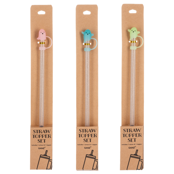 Glow in the Dark Ghost Straw Topper Set