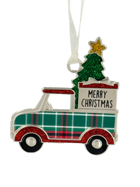 Ornament - Truck with Christmas Tree - Merry Christmas