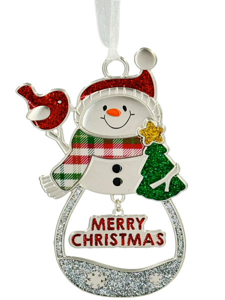 Ornament - Snowman with Christmas Tree - Merry Christmas