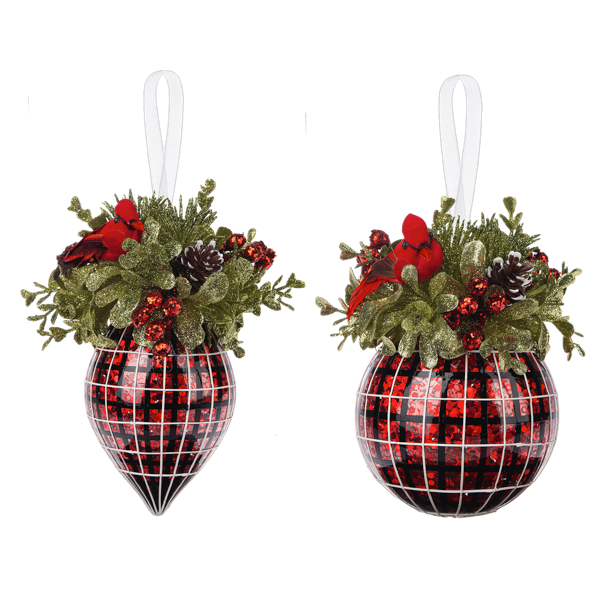 Mistletoe Plaid Glass Ornaments
