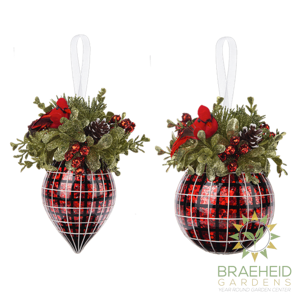Mistletoe Plaid Glass Ornaments