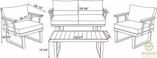 VAKKER Modern 4 Seater Aluminum Patio Set with Polywood Coffee Table CHARCOAL GREY CUSHION