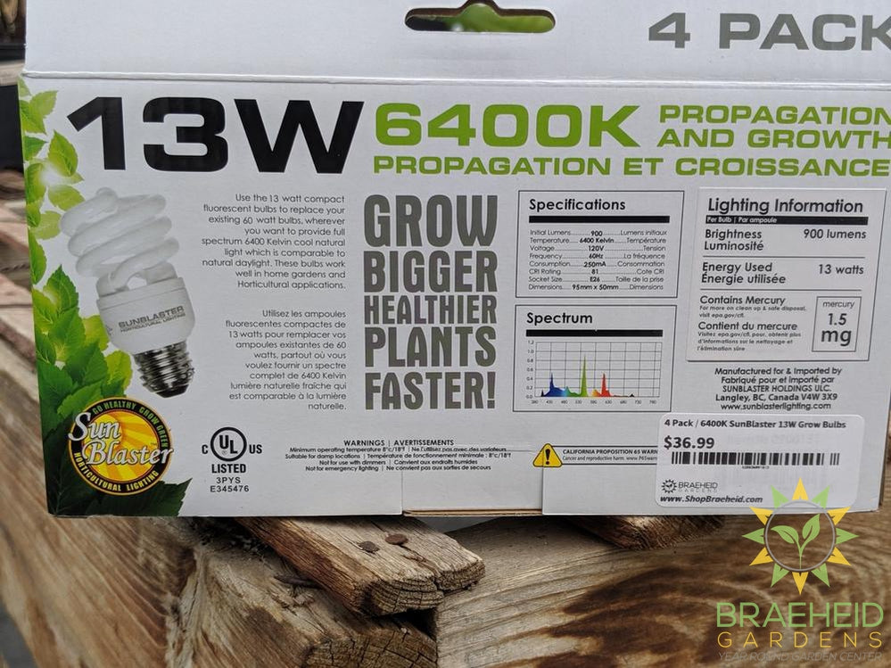 specs on 13w sunblaster grow bulb