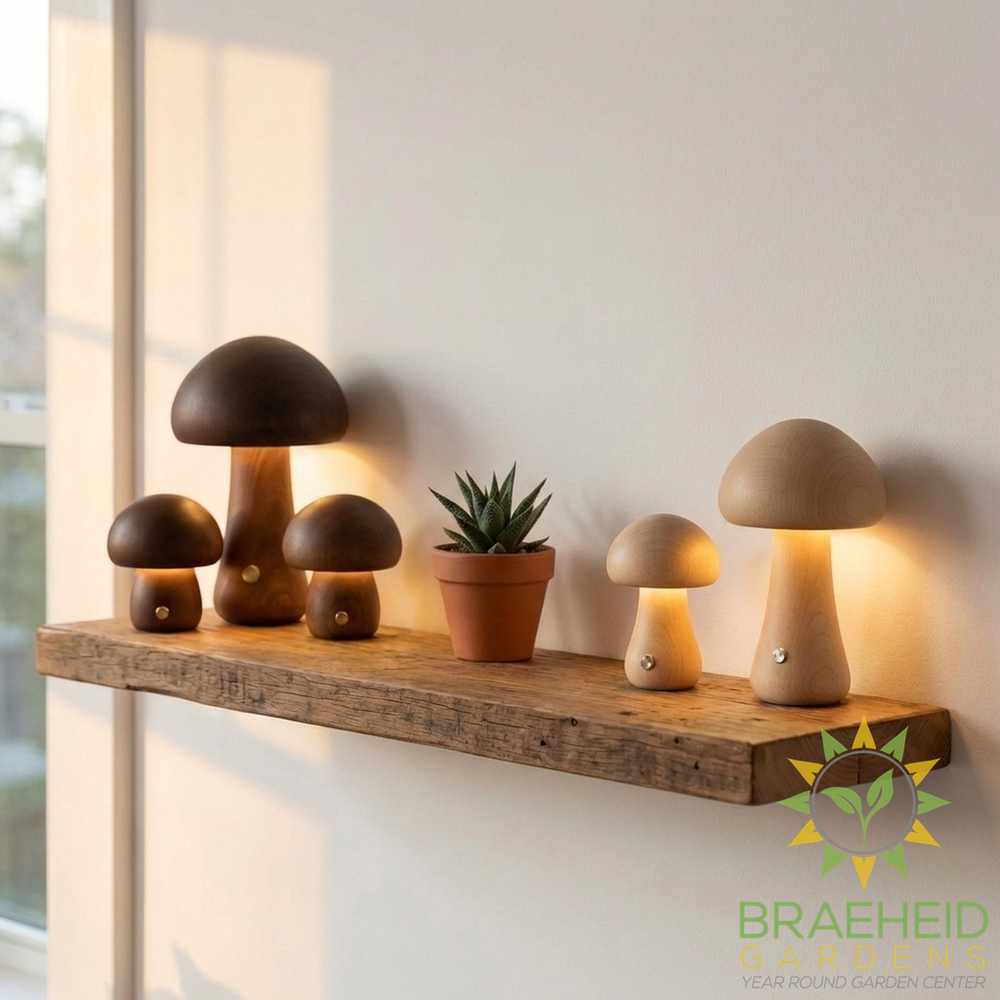 Wooden Mushroom Table Lamps