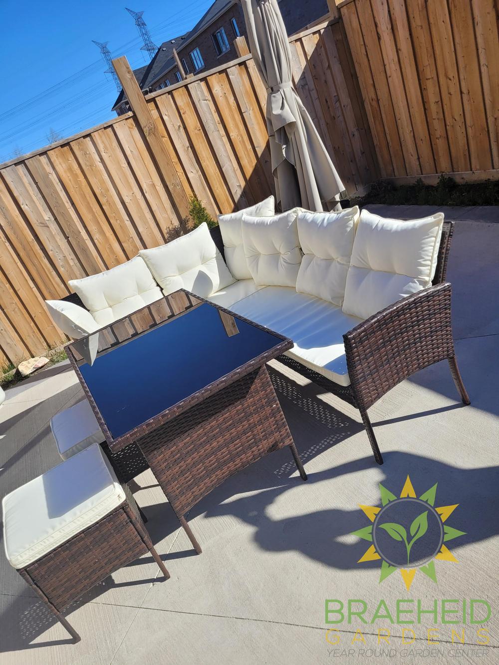 Garden Outdoor 7 pc Lounger Set Dark Brown Wicker with Beige Cushion