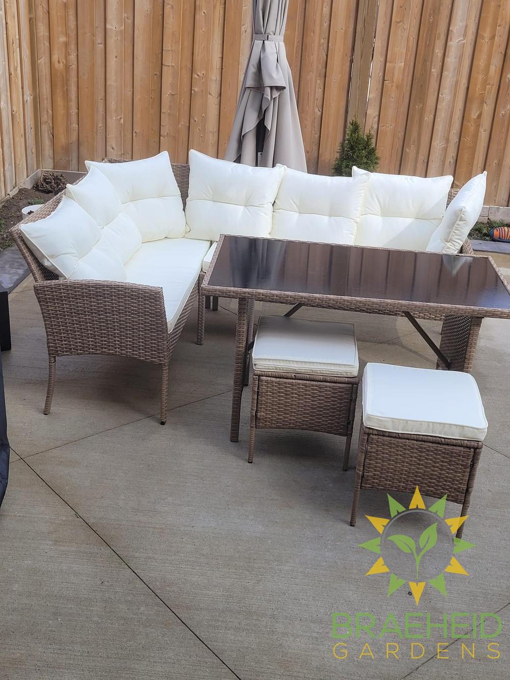 Garden Outdoor 7 pc Lounger Set Dark Brown Wicker with Beige Cushion