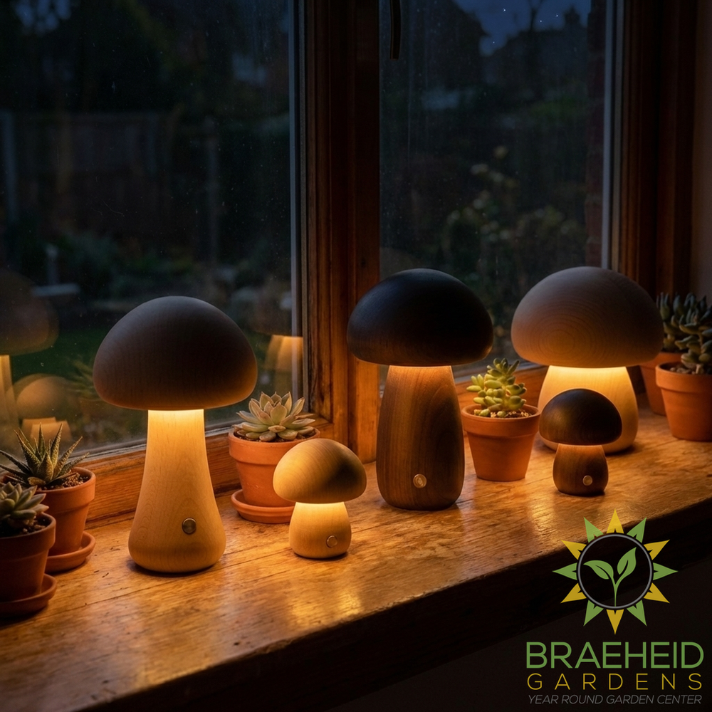 Wooden Mushroom Table Lamps