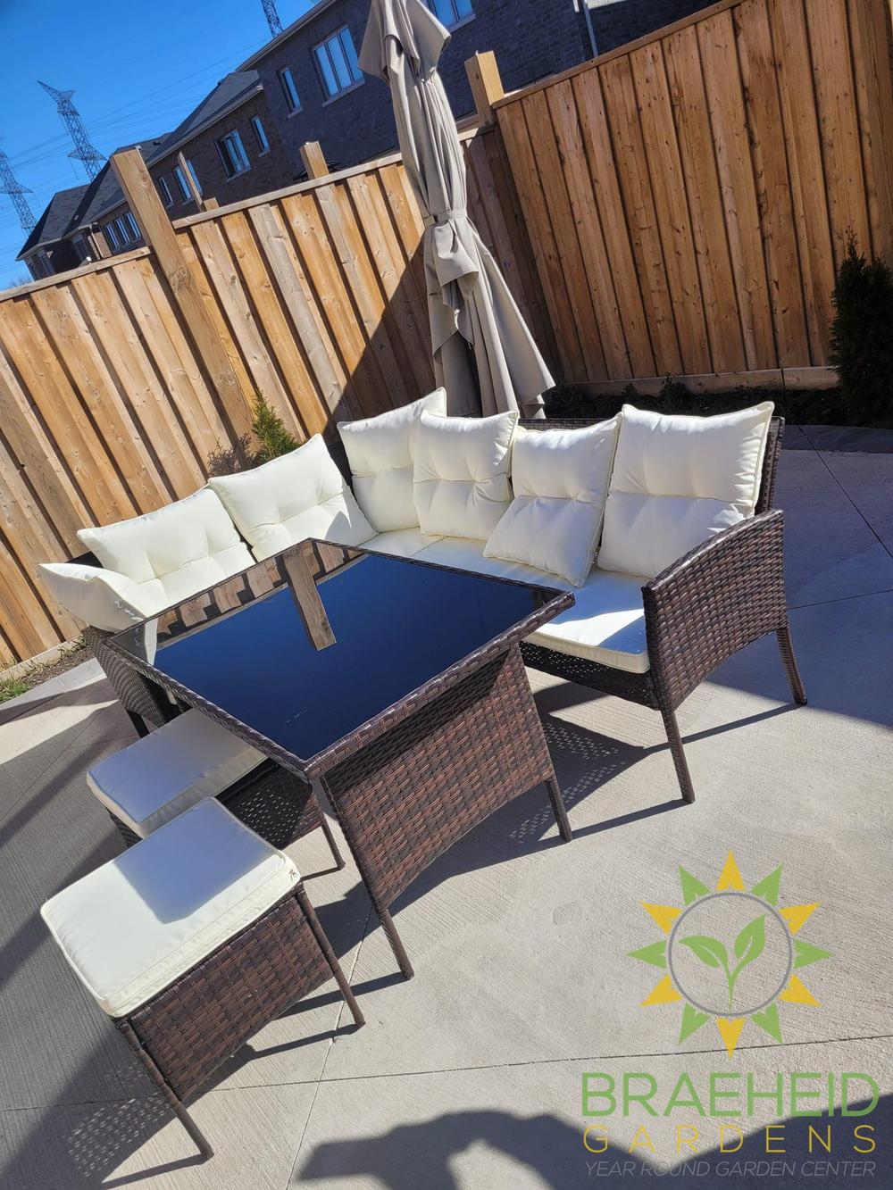 Garden Outdoor 7 pc Lounger Set Dark Brown Wicker with Beige Cushion