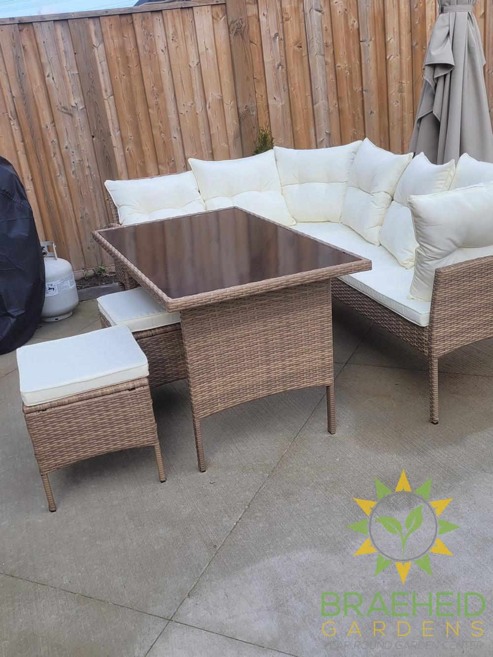 Garden Outdoor 7 pc Lounger Set Dark Brown Wicker with Beige Cushion