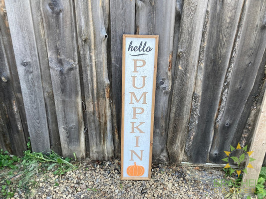 Carved Hello Pumpkin with Layered Pumpkin Vertical Wall Decor