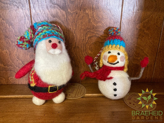 Wool Santa & Snowman Ornaments