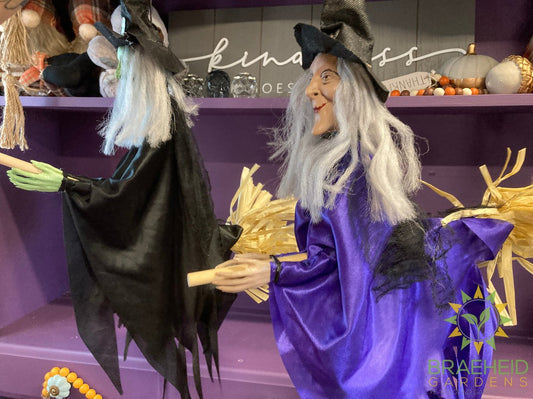 Flying Halloween Witch Figurines