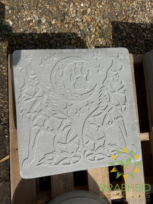 Concrete Wolves Howling at the Moon Stepping Stone