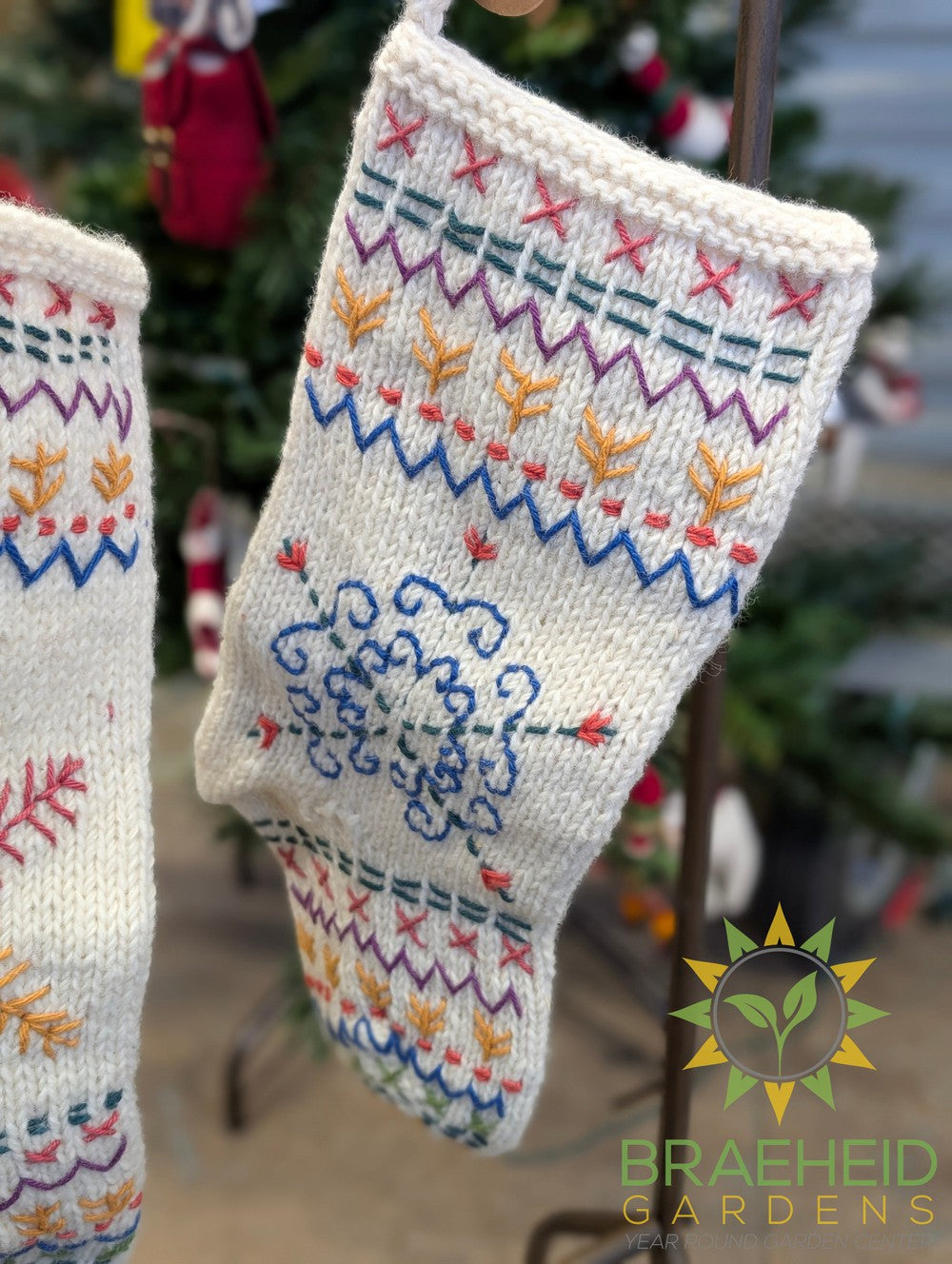 Embroidered Knit Snowflake Stockings