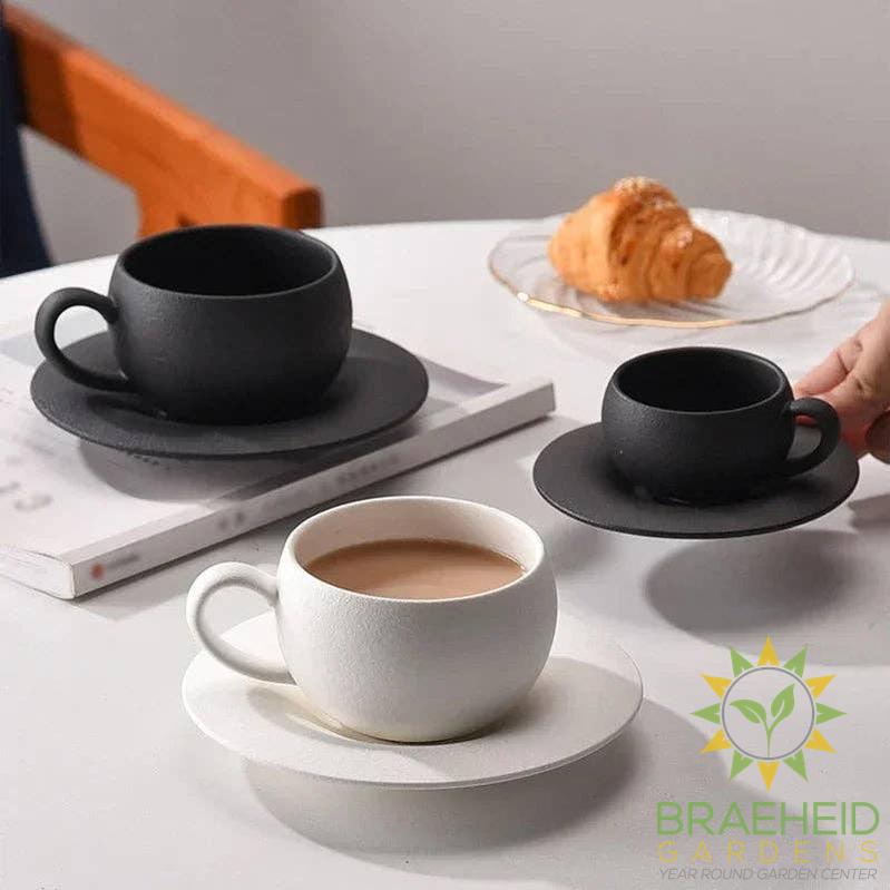 Matte Stone Finish Ceramic Cup and Saucer Set