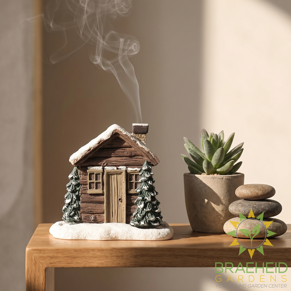Cone Incense Burning Log Cabin