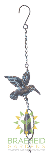 Bronze Patina Hummingbird Rain Chain with Bell