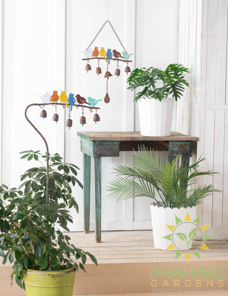 Laser Cut Colorful Bird with Bells Stake