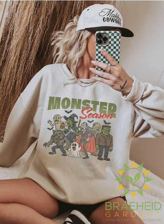 Fall Halloween Crewneck Sweatshirt Monster Themed Vintage