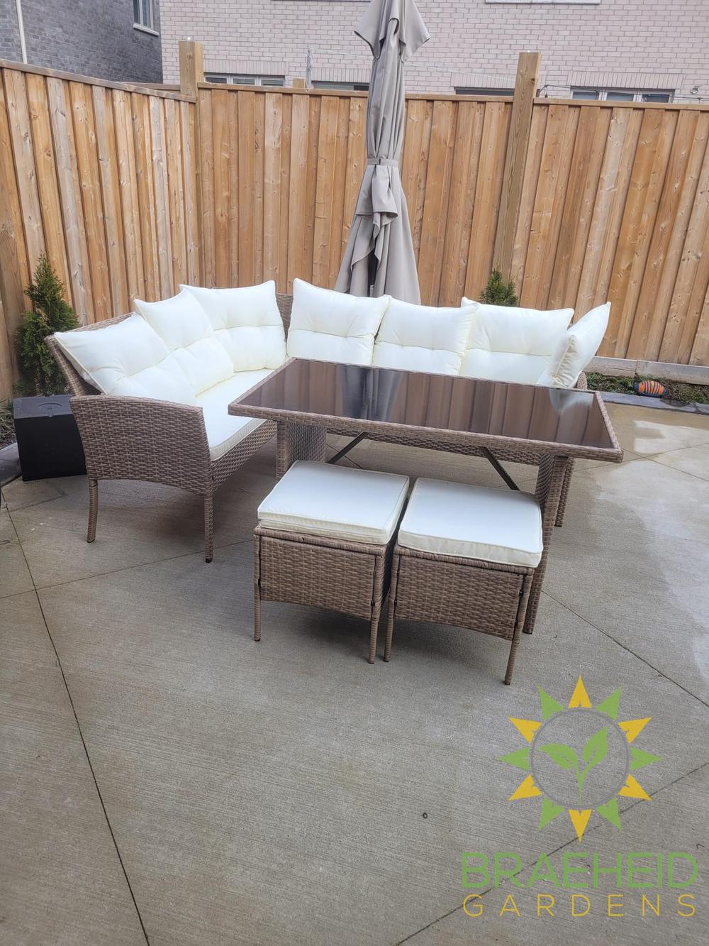 Garden Outdoor 7 pc Lounger Set Dark Brown Wicker with Beige Cushion