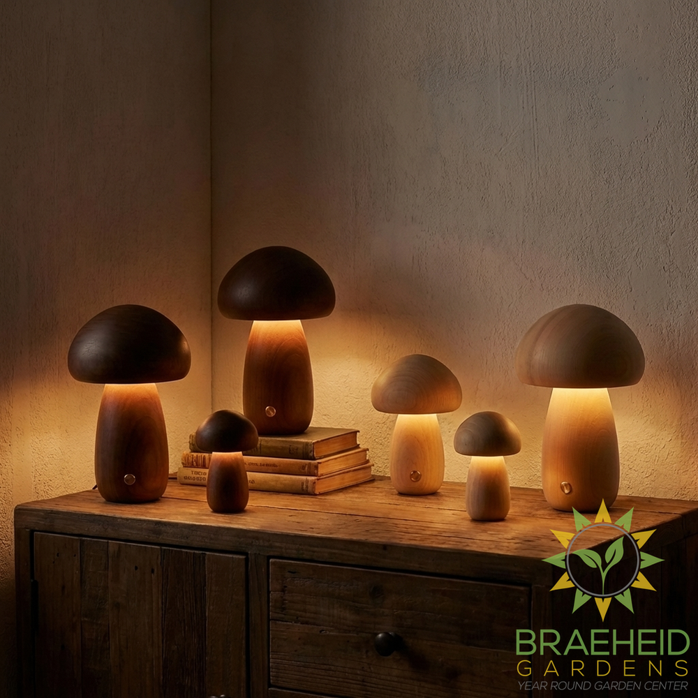Wooden Mushroom Table Lamps