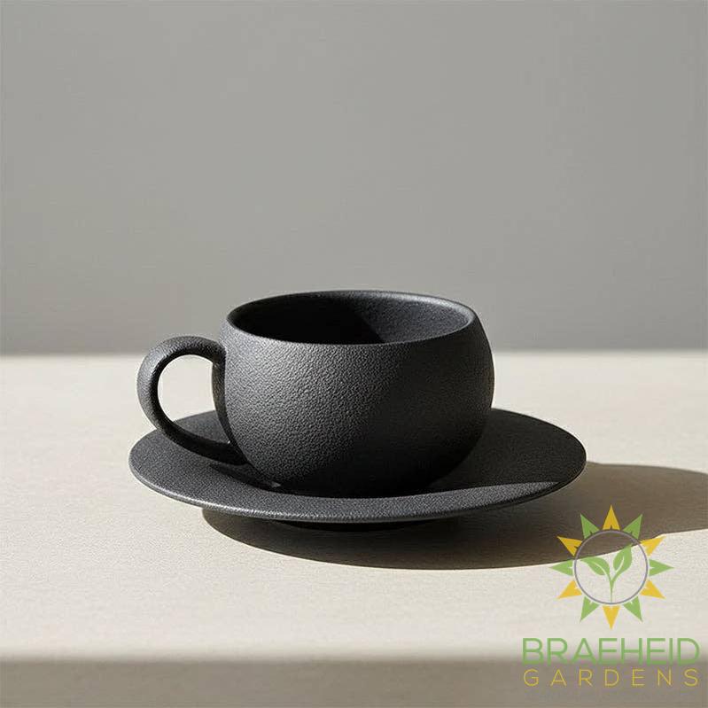 Matte Stone Finish Ceramic Cup and Saucer Set