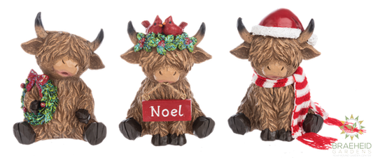 Holiday Highland Cow Figurines