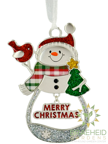 Ornament - Snowman with Christmas Tree - Merry Christmas