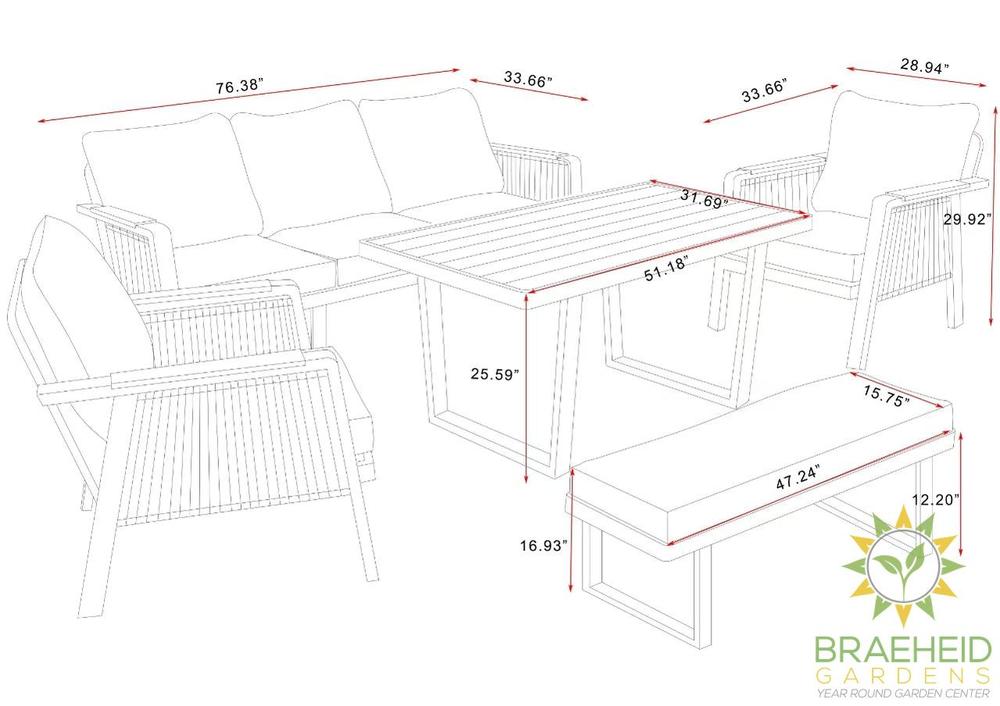 SNAKK SKITTENT Luxury Aluminum Dinning Patio Set with Teak Wood Accents – Modern Outdoor Lounge Set