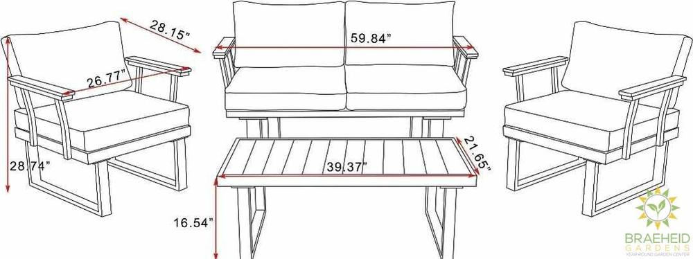 VAKKER  Modern 4 Seater Aluminum Patio Set with Polywood Coffee Table CHARCOAL GREY CUSHION