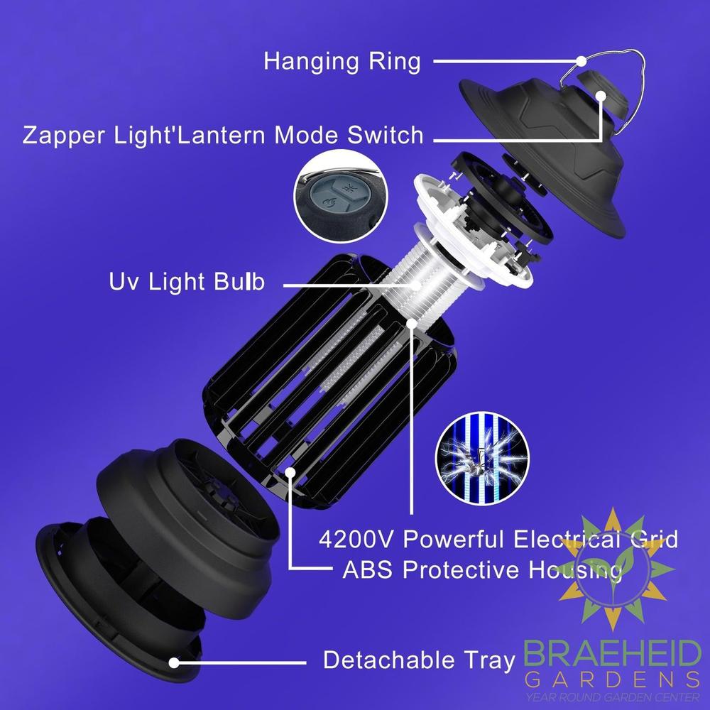 Bug Zapper Lantern, Rechargeable IPX4, 4200 V UV Grid, Indoor / Outdoor