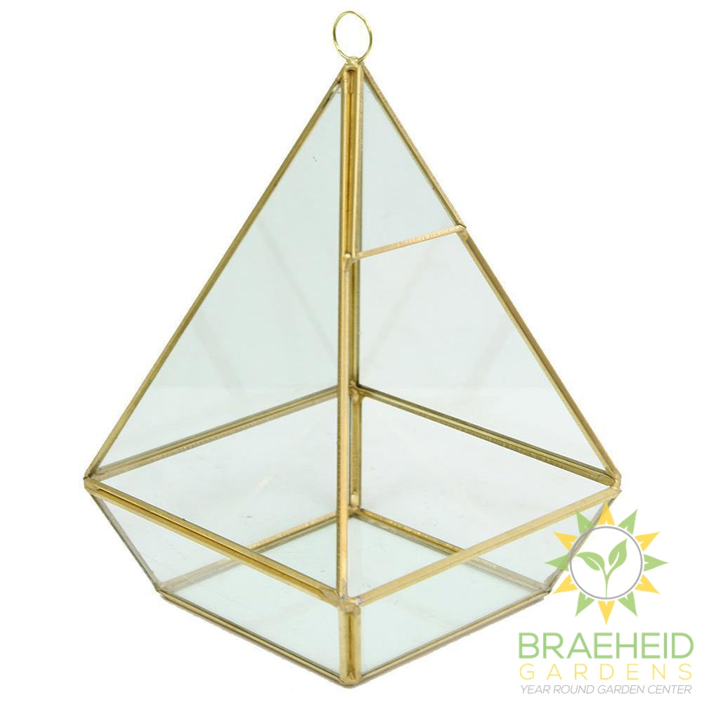 Empty Gold Pyramid Glass Hanging Terrarium